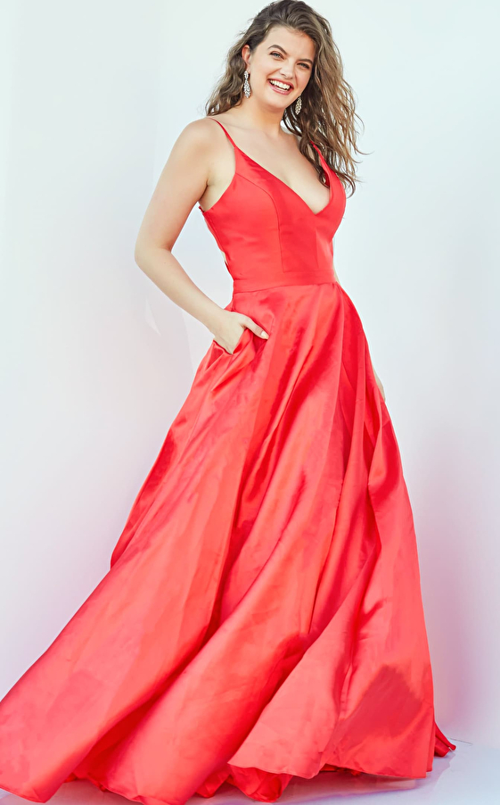 JVN66673 Red V Neck A Line Plus Size Prom Dress